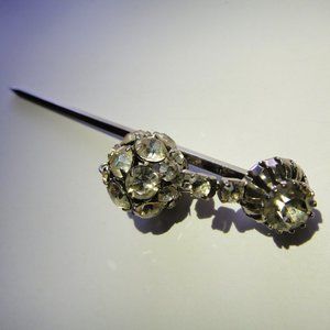 Vintage  Hair Pin Pick Rhinestone Dangle Silver Tone 4.5" Bun Stick
